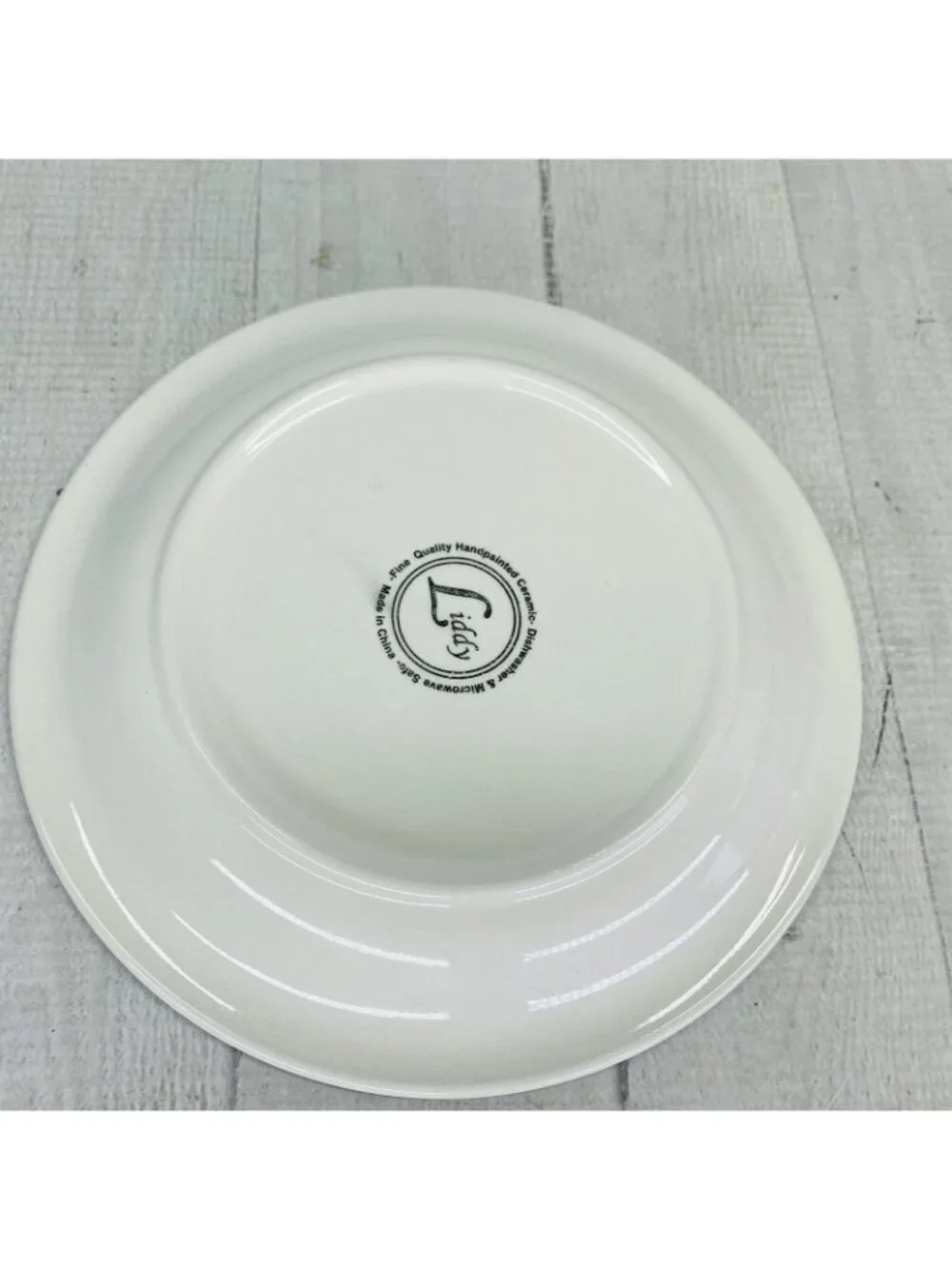 Liddy GREEN PLANTS Hand Painted Blue Trim Ceramic Salad Snack Round Plates Set 6